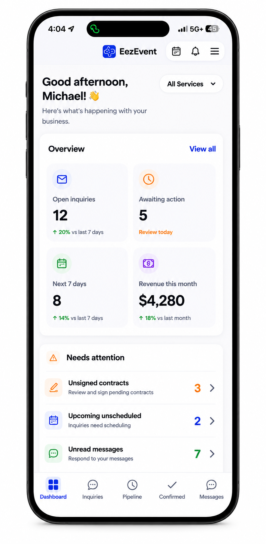 EezEvent vendor dashboard app screenshot
